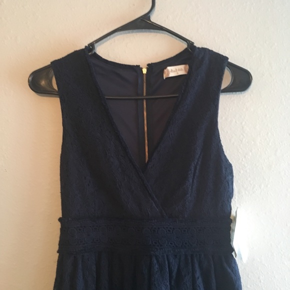 NWT Blue Sleeveless Alter’d State Fit and Flare Cross Neck Lace Dress - Picture 2 of 5